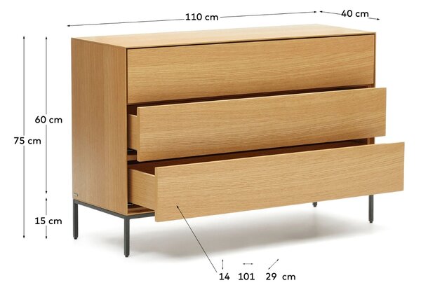 Dubová komoda Kave Home Vedrana 110 x 40 cm