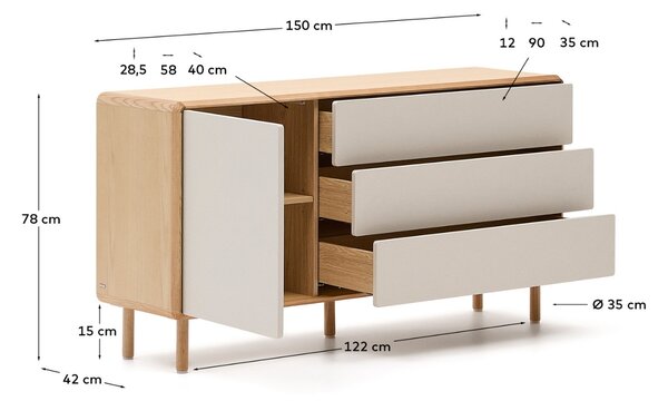Jasanová komoda Kave Home Anielle 150 x 42 cm