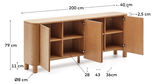 Komoda Kave Home Salaya 200 x 40 cm s dřevěným dekorem