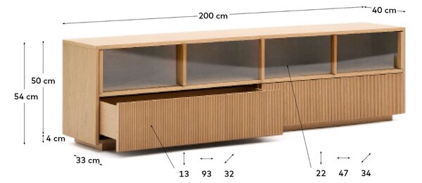 Kave Home Dubová komoda Helvine 200 x 40 cm