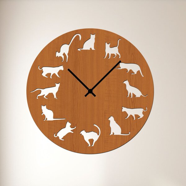 Dřevo života | Nástěnné KOČIČÍ hodiny | Barva: Třešeň | Velikost hodin: 35x35