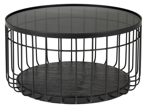 Černý odkládací stolek se skleněnou deskou White Label Lance, ø 60 cm
