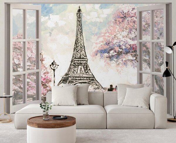 Fototapeta Okno s výhledem na Eiffelovu věž Materiál: Vliesová, Rozměry: 140 x 100 cm