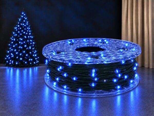 Vánoční LED mikro řetěz, modrá se záblesky, 50 m, 500 kapkových LED