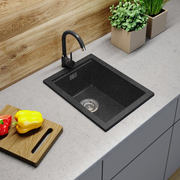 Gamma Decor 3850, 1-komorový granitový dřez 380x500x207 mm, černá skvrnitá, GMA-ZLE000167