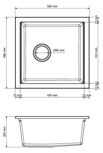 Gamma Decor 4850, 1-komorový granitový dřez 480x500x215 mm, černá, GMA-ZLE000156
