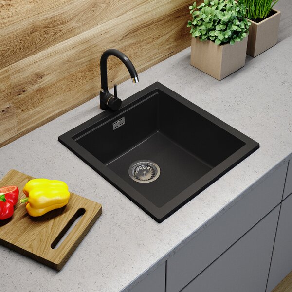 Gamma Decor 4850, 1-komorový granitový dřez 480x500x215 mm, černá, GMA-ZLE000156