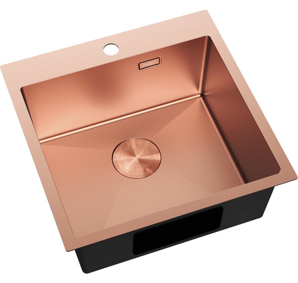 Mexen Solix, 1-komorový nerezový dřez 500 x 500 mm, broušená měď, 6407501000-65