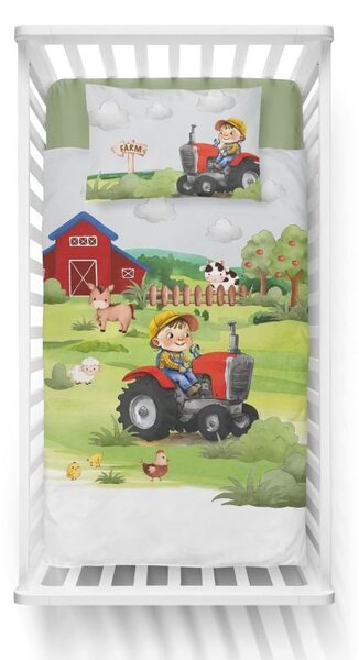DETEXPOL Bambusové povlečení do postýlky Bavlna, Bambus, 3D Farma červená 100/135, 40/60 cm