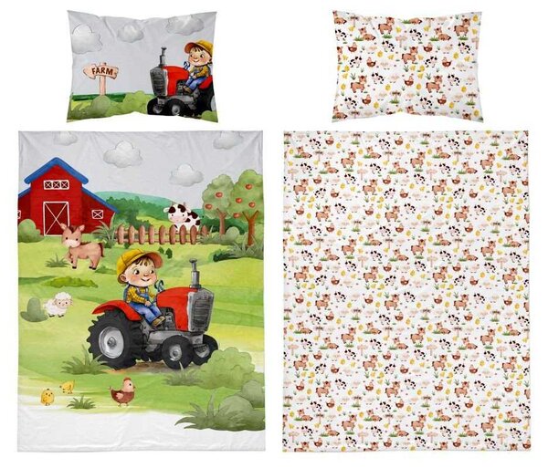 DETEXPOL Bambusové povlečení do postýlky Bavlna, Bambus, 3D Farma červená 100/135, 40/60 cm