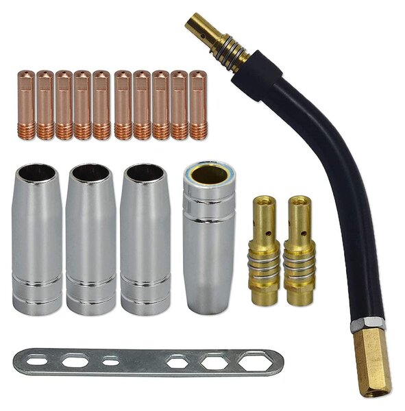 Kontaktní hrot 0,8 mm, závit M6, držák hrotů, difuzor a ochranný kryt, 18 kusů, pro svařovací hořák MIG