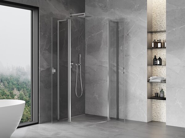 Mexen Mist L, čtvrtkruhový sprchový kout s 2-křídlými dveřmi, 80 x 80 cm, 8mm čiré sklo, chromový profil, 8A32L-080-080-01-00