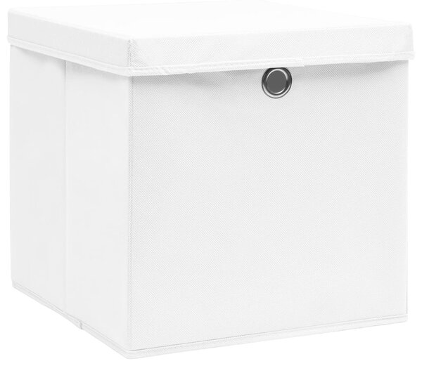Úložné boxy s víky 10 ks 28 x 28 x 28 cm bílé