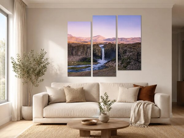Vodopád v horském kaňonu – Třídílný obraz C, 120 × 100 cm