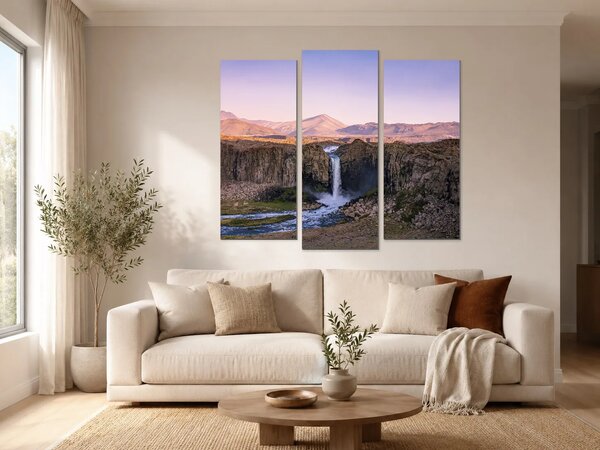 Vodopád v horském kaňonu – Třídílný obraz B, 120 × 100 cm