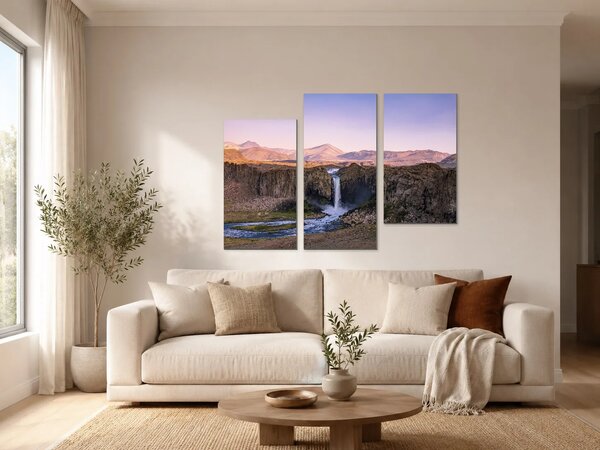 Vodopád v horském kaňonu – Třídílný obraz C, 90 × 60 cm