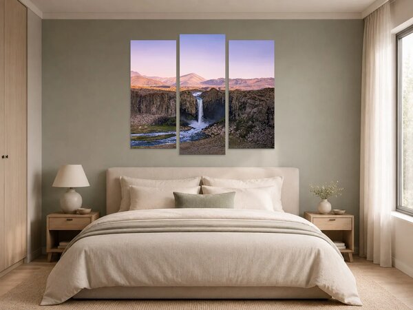 Vodopád v horském kaňonu – Třídílný obraz B, 120 × 100 cm