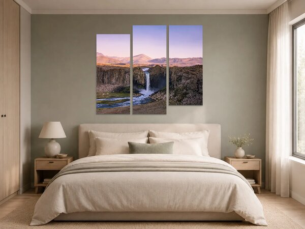 Vodopád v horském kaňonu – Třídílný obraz C, 120 × 100 cm