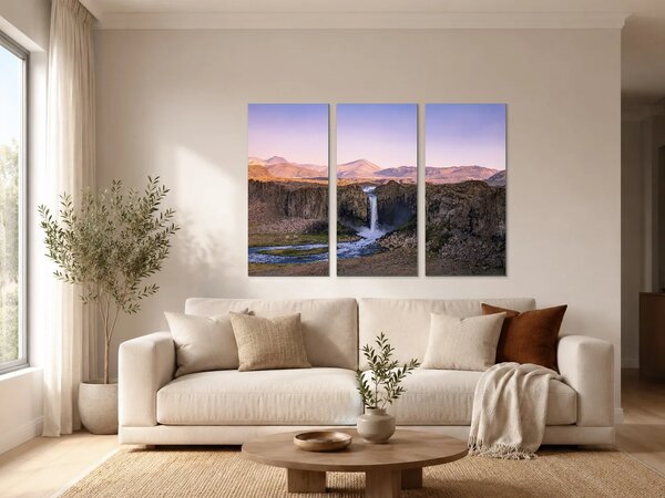Vodopád v horském kaňonu – Třídílný obraz A, 90 × 60 cm