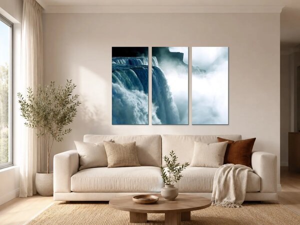Mohutný vodopád v mlze – Třídílný obraz A, 90 × 60 cm