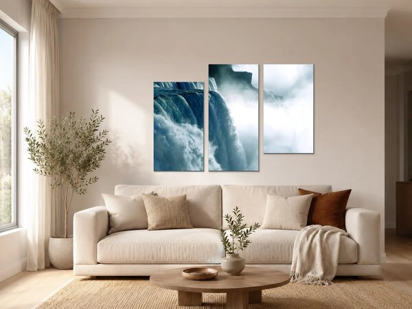 Mohutný vodopád v mlze – Třídílný obraz C, 90 × 60 cm