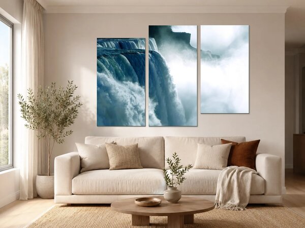 Mohutný vodopád v mlze – Třídílný obraz C, 120 × 80 cm