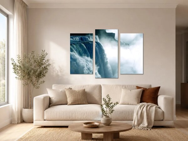 Mohutný vodopád v mlze – Třídílný obraz B, 90 × 60 cm