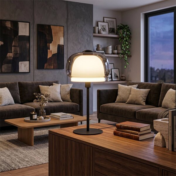 EGLO Stolní lampa Belomontejo, černá s průhlednými prvky, sklo, E27, Hliník / šedá / zinek, Obývací pokoj / jídelna, kov, Young lifestyle