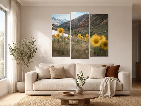 Horské údolí se žlutými květy – Třídílný obraz B, 120 × 100 cm