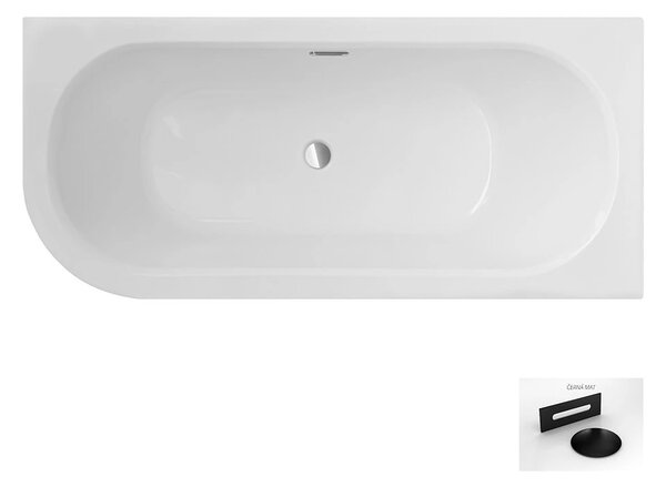 Besco Akrylátová asymetrická vana Avita Slim Plus 150x75, s přepadem Rozměry (cm): 150x75, Typ a barva výpustě: Alcaplast Click-Clack se šterbinovým přepadem, černá mat, Orientace: Levá