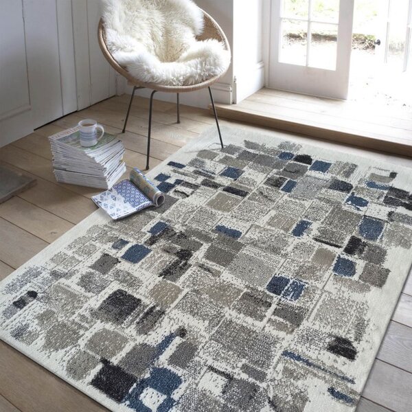 Makro Abra Kusový koberec LARA 04 Moderní krémový šedý modrý Rozměr: 60x100 cm