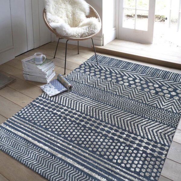 Makro Abra Kusový koberec LARA 07 Moderní Geometrický modrý Rozměr: 60x100 cm
