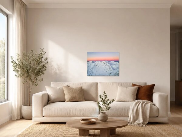 Zasněžené horské hřebeny při západu slunce – Jednodílný obraz, 60 × 40 cm