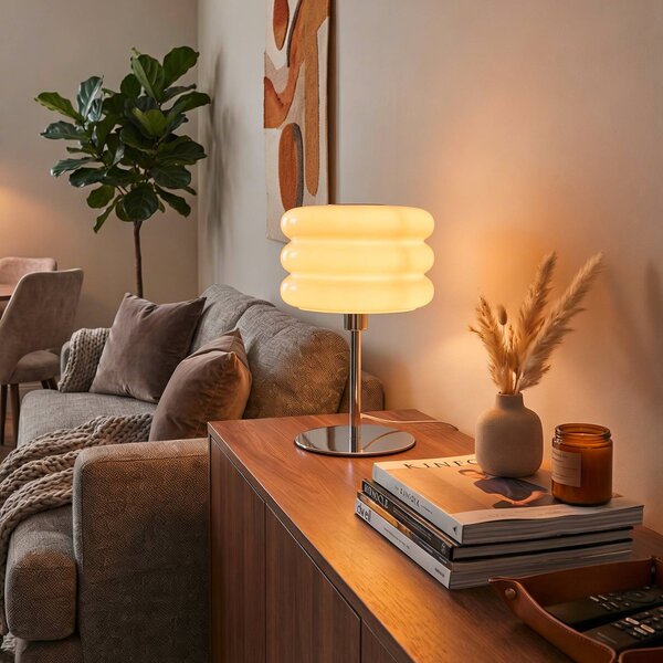 EGLO Stolní lampa Tortora, bílá, sklo, kov, výška 30 cm, E14, Bílá / opál, Obývací pokoj / jídelna, Sklo, Young lifestyle