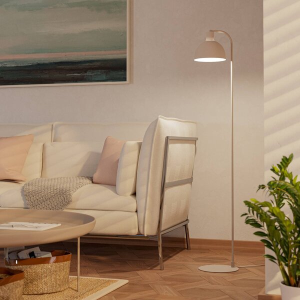 EGLO Stojací lampa Cazalilla, pískově béžová, kov, E27, výška 149 cm, Krémová / jantar, Obývací pokoj / jídelna, kov