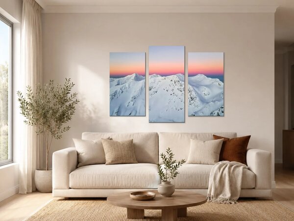 Zasněžené horské hřebeny při západu slunce – Třídílný obraz B, 90 × 60 cm