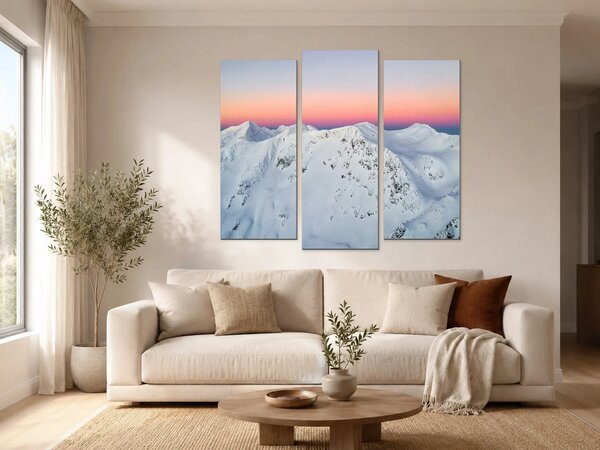 Zasněžené horské hřebeny při západu slunce – Třídílný obraz B, 120 × 100 cm
