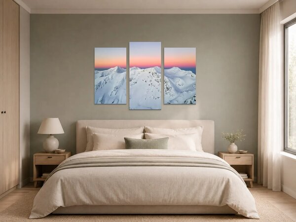 Zasněžené horské hřebeny při západu slunce – Třídílný obraz B, 90 × 60 cm