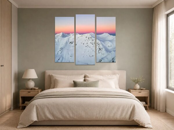Zasněžené horské hřebeny při západu slunce – Třídílný obraz B, 120 × 100 cm