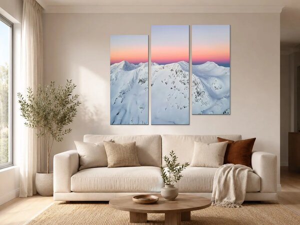 Zasněžené horské hřebeny při západu slunce – Třídílný obraz C, 120 × 100 cm