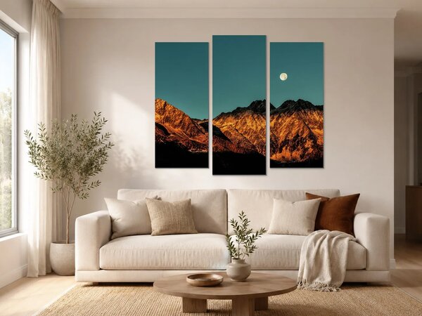 Měsíc nad horskými štíty – Třídílný obraz B, 120 × 100 cm