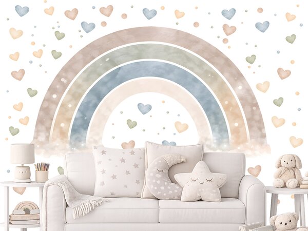 Akvarelová duha nordic textilní přelepitelná samolepka na zeď arch 75 x 41 cm