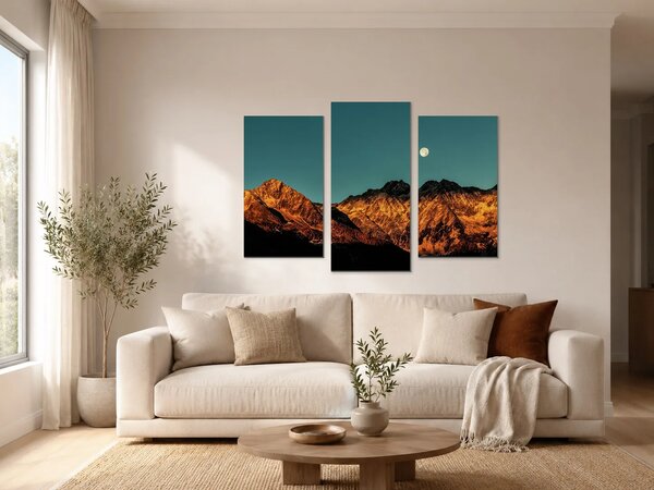 Měsíc nad horskými štíty – Třídílný obraz B, 90 × 60 cm
