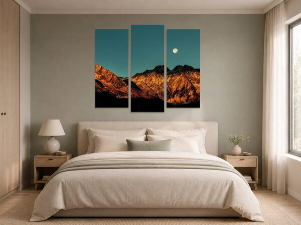 Měsíc nad horskými štíty – Třídílný obraz B, 120 × 100 cm