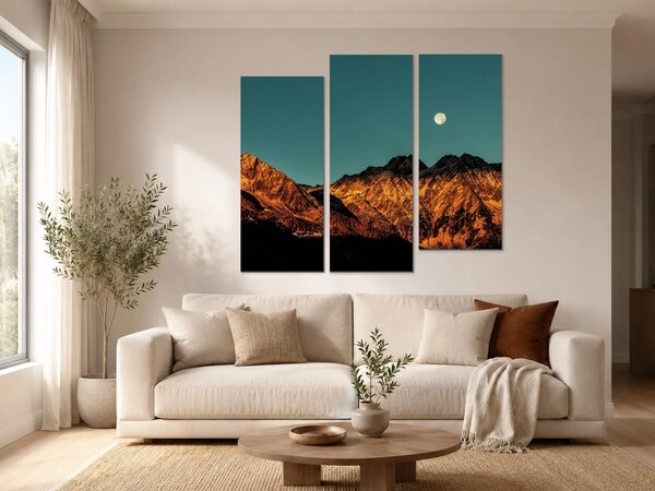 Měsíc nad horskými štíty – Třídílný obraz C, 120 × 100 cm