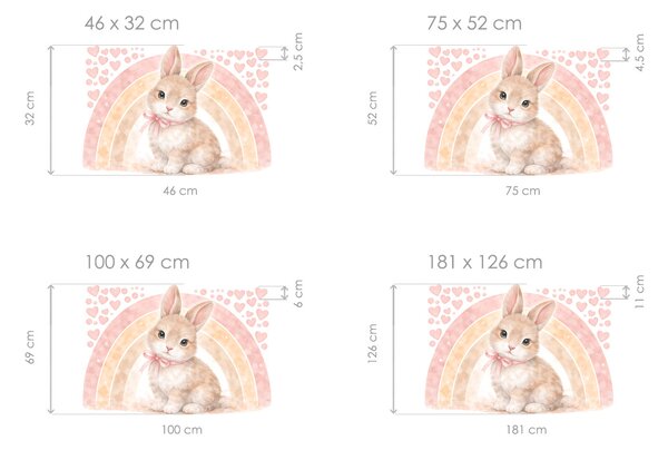 Duha a králík textilní přelepitelné samolepky na zeď arch 46 x 32 cm