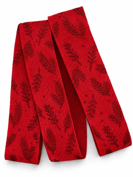 Vánoční větvičky Red – bavlněná stuha červená s červeným potiskem 25mm x 2m