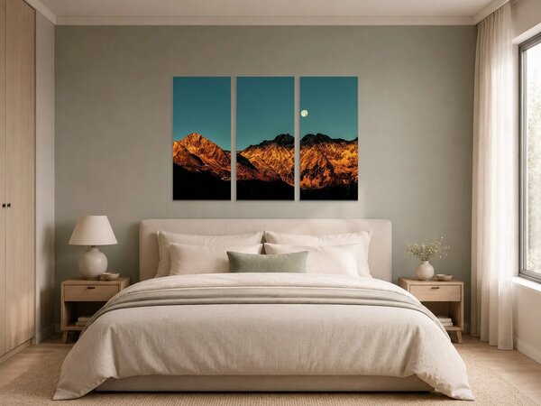Měsíc nad horskými štíty – Třídílný obraz A, 90 × 60 cm