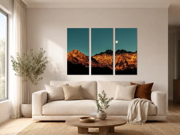 Měsíc nad horskými štíty – Třídílný obraz A, 90 × 60 cm