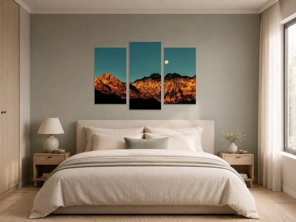Měsíc nad horskými štíty – Třídílný obraz B, 90 × 60 cm
